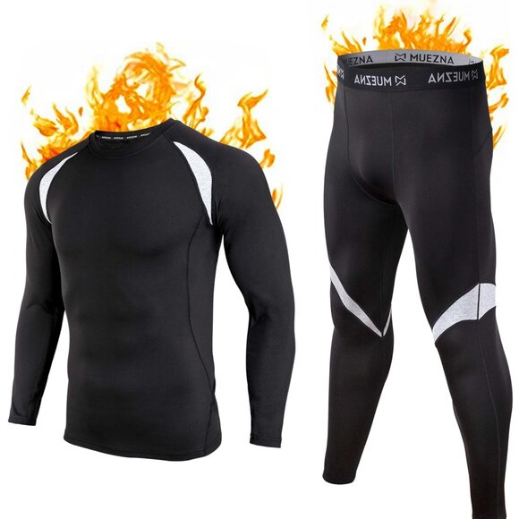 Men's Thermal Base Layer Set Fleece Lined Long Johns Performance Fit Athletic